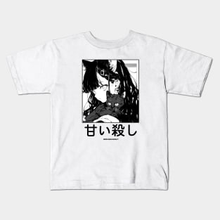 Stylish Anime Neko Girl Manga Aesthetic Streetwear Black and White Kids T-Shirt